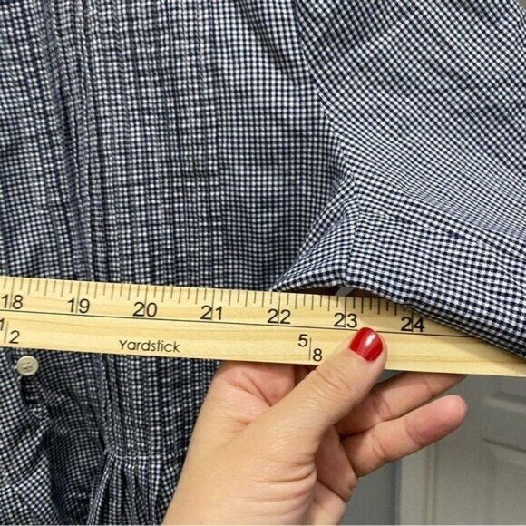 Mel & Lisa Blouse Large Gingham Farmhouse Bell Sleeve Blouse Blue White V Neck - Picture 4 of 6